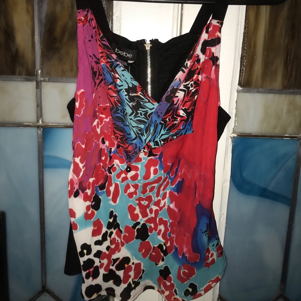 Bebe top zip back cowl neck leopard NWT size small